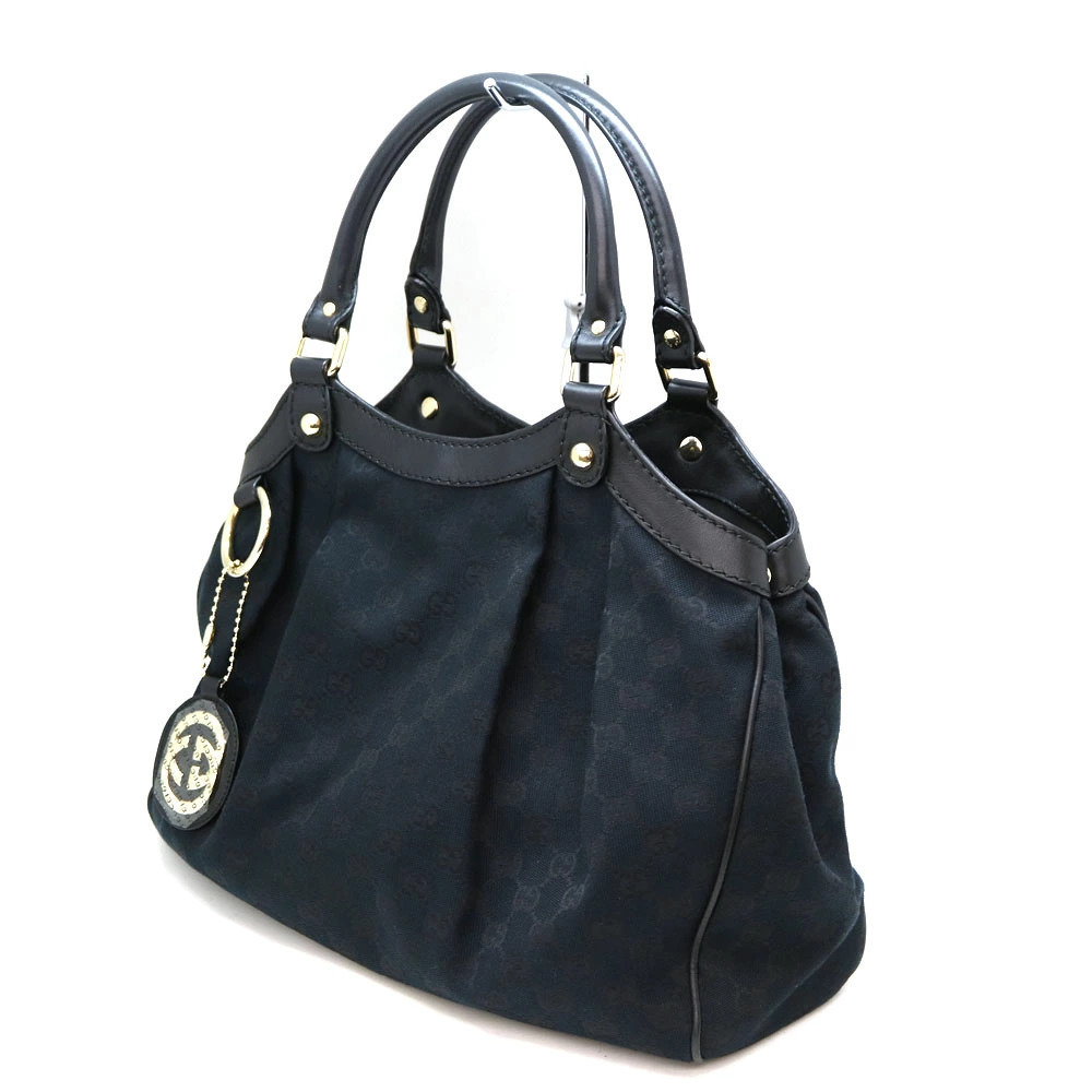 GUCCI Handbag Leather Canvas Black